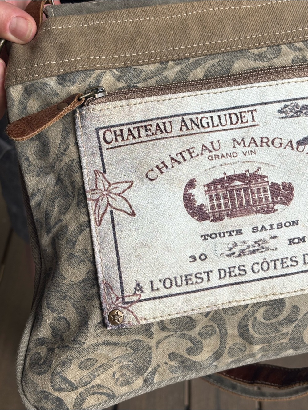 Myra Vintage-Inspired Beige Canvas Crossbody Bag with Leather Accents - Picture 2 of 11